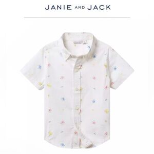 Janie and Jack Boy’s Floral Seersucker Short Sleeve Button Down Shirt